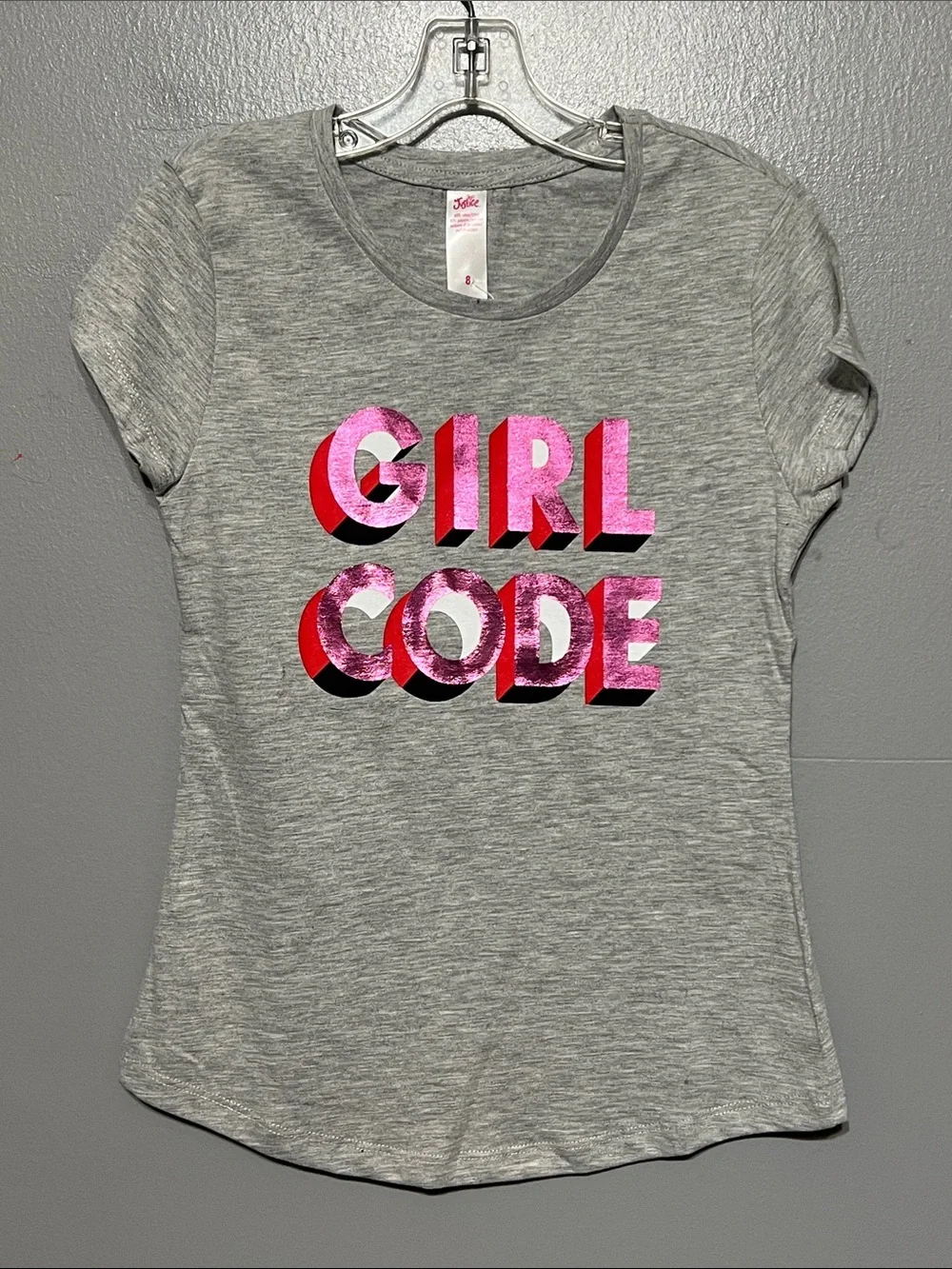Justice Heather Gray Girl Code Graphic Tee Short Sleeve Crewneck Girl’s Size 8